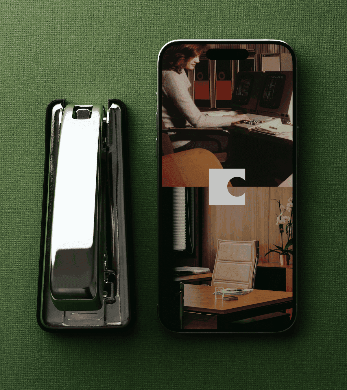 Two phone mockups displaying Colleague office listings and photography