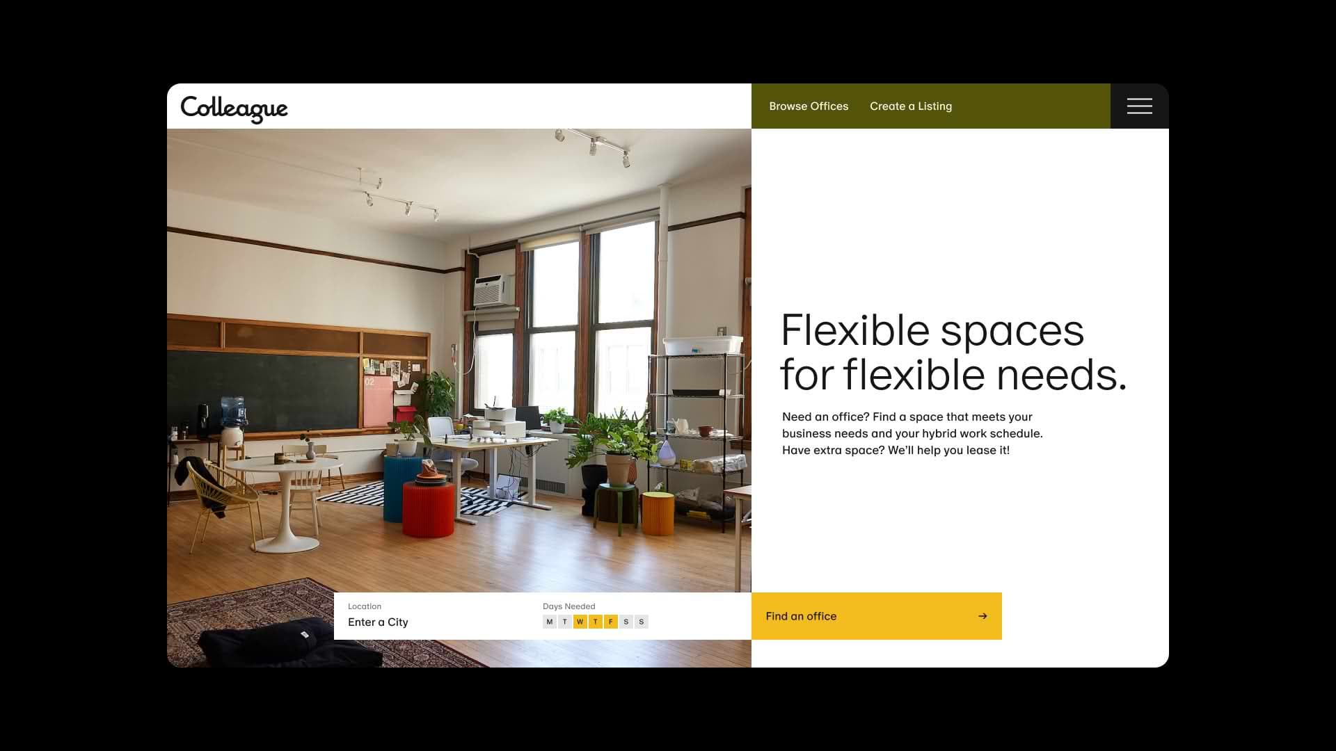 Colleague property listing page for flexible office space