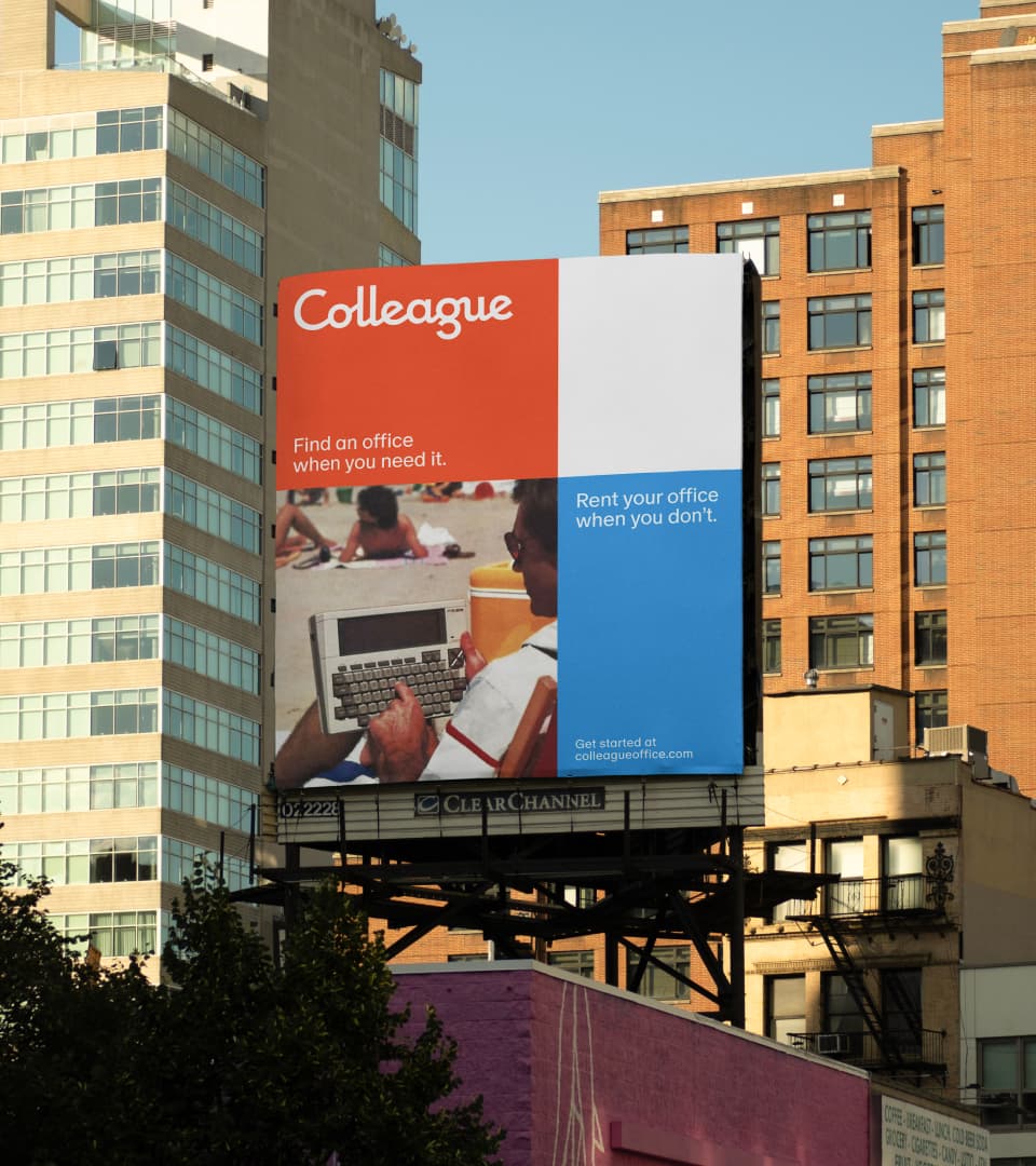 Colleague flexible office campaign displayed on a city billboard