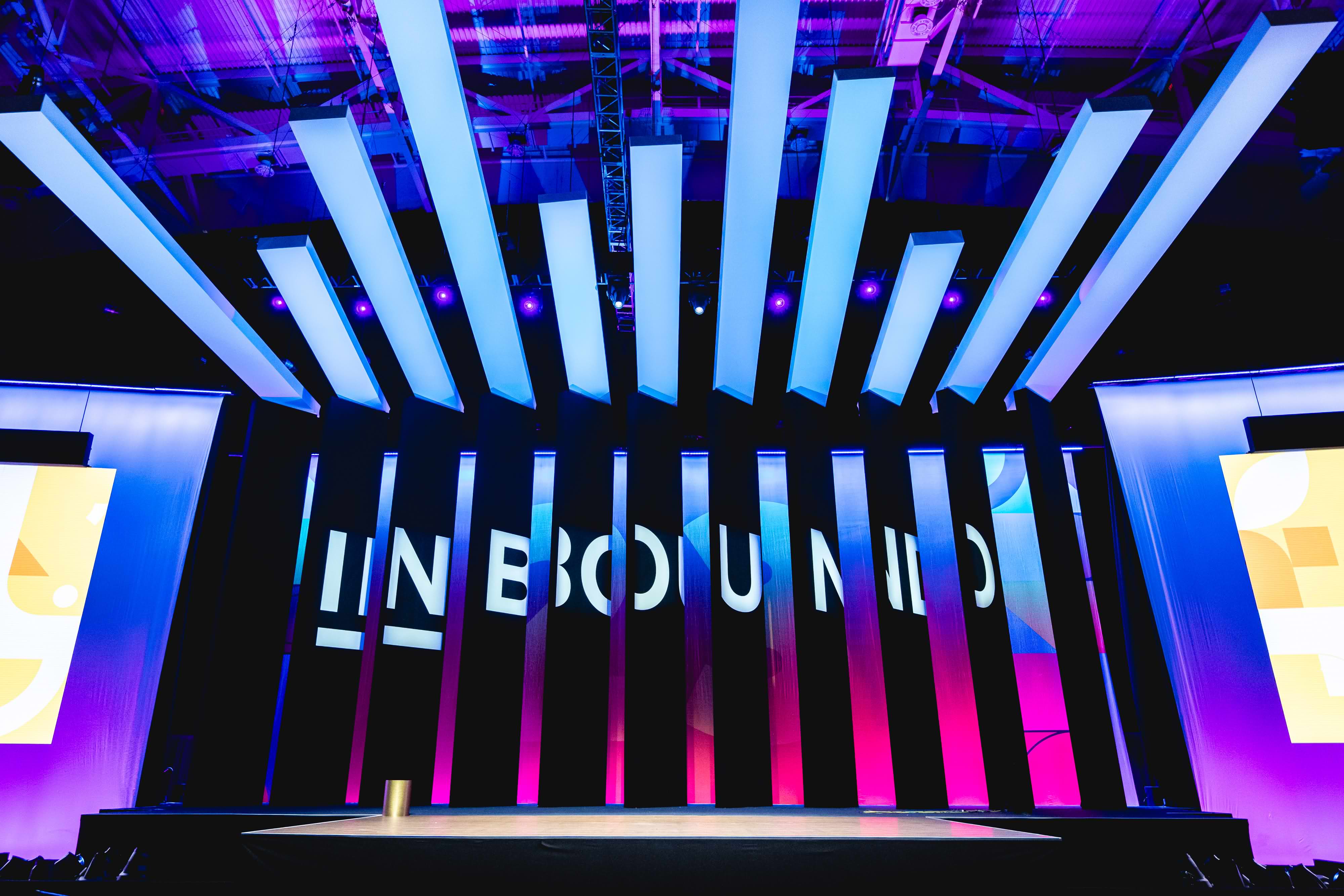 HubSpot INBOUND conference stage with illuminated dimensional lettering