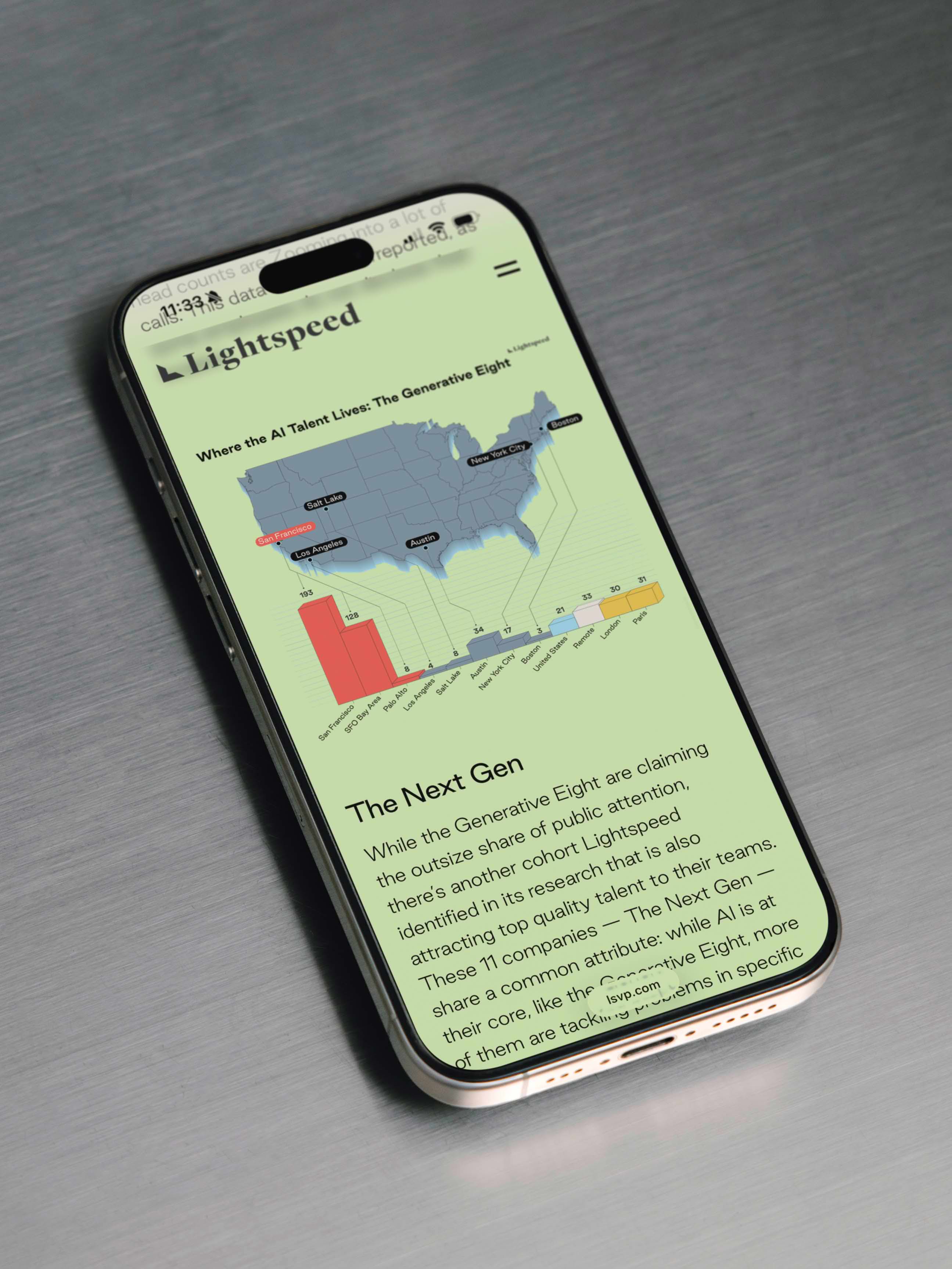 Lightspeed data visualization about technology teams displayed on a phone